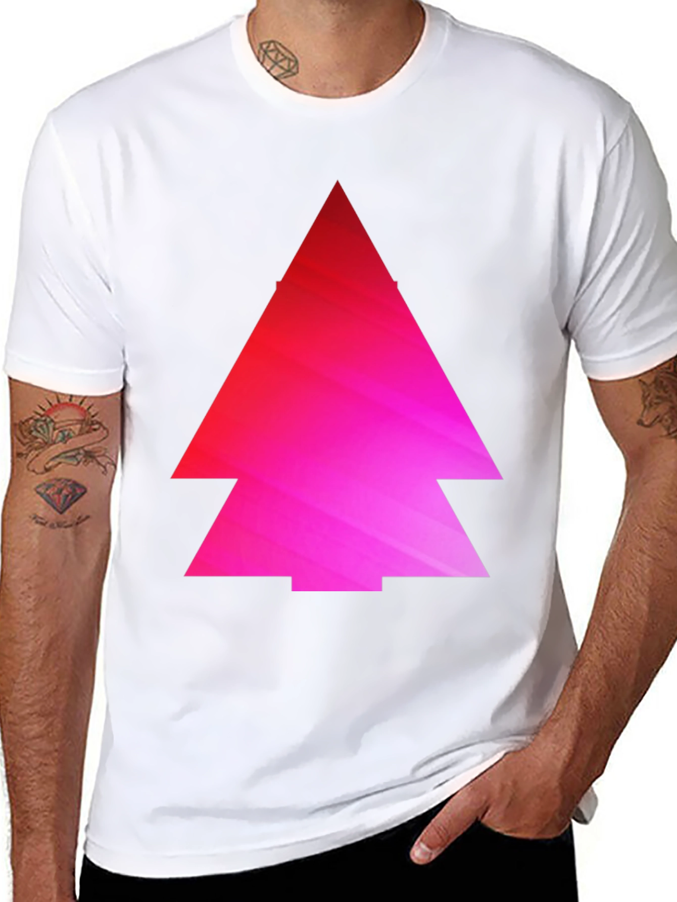 Geometric Pink Gradient Tree Black T-Shirt