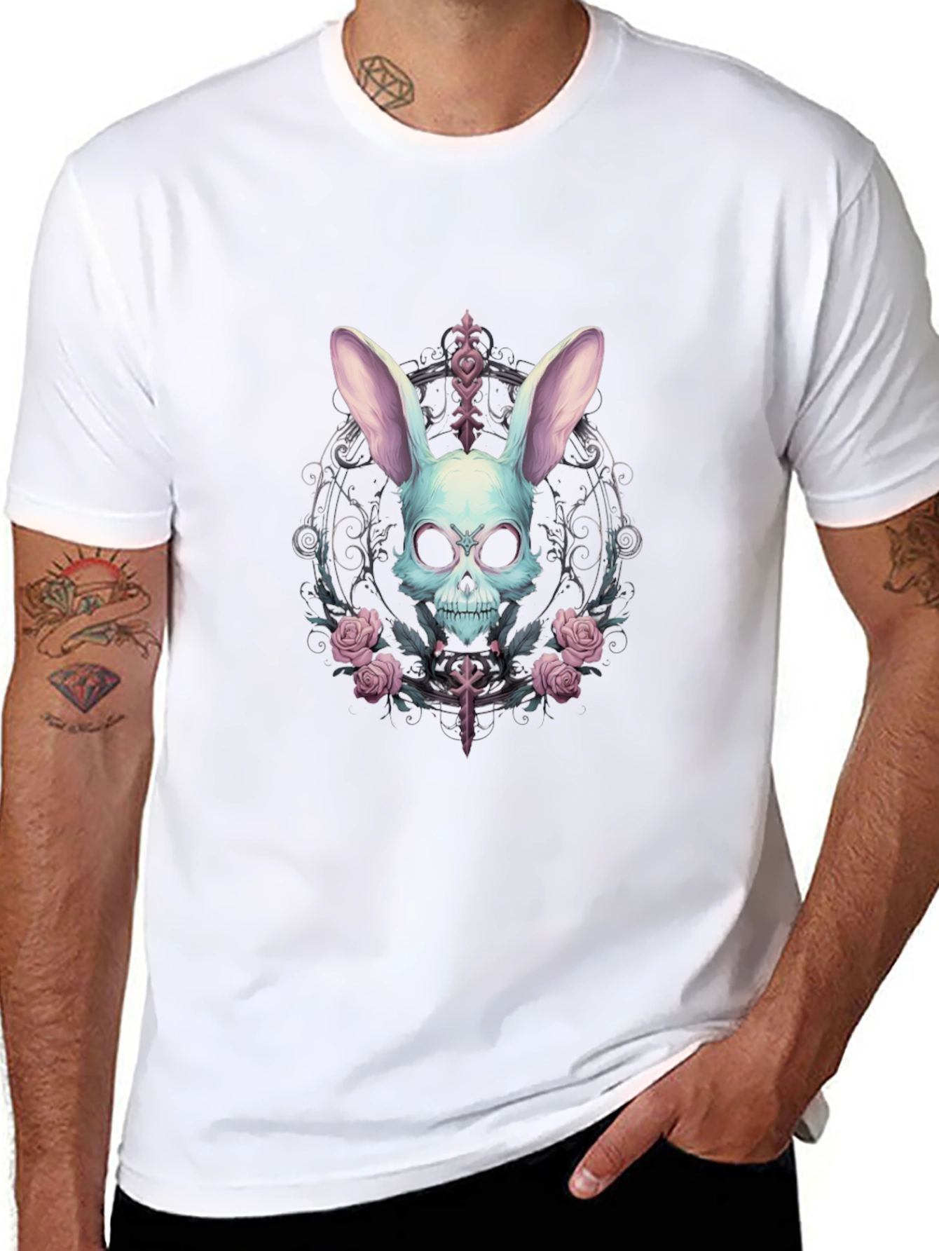 Skull Bunny Graphic Tee - Gothic Style