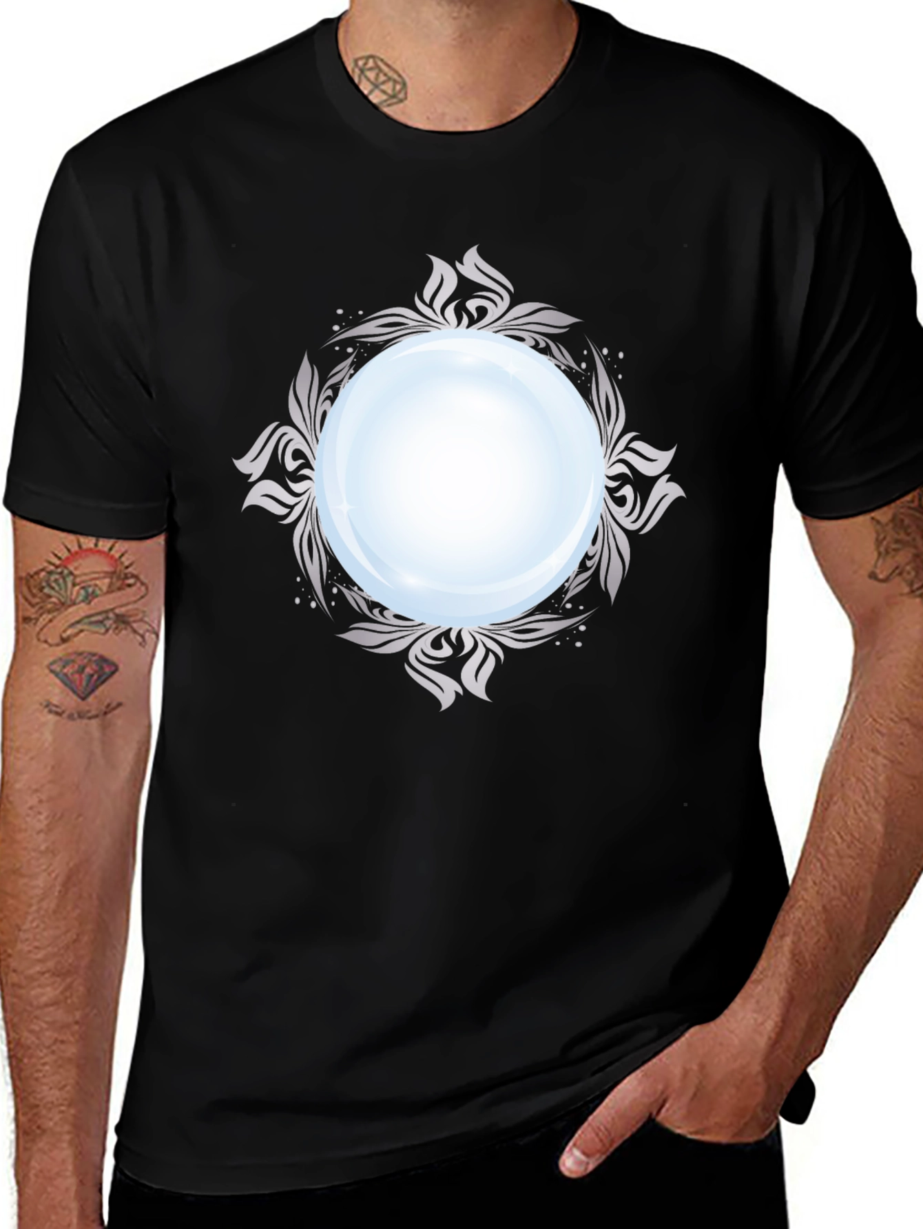 Mystic Orb Graphic Tee - Stylish Black Cotton T-Shirt