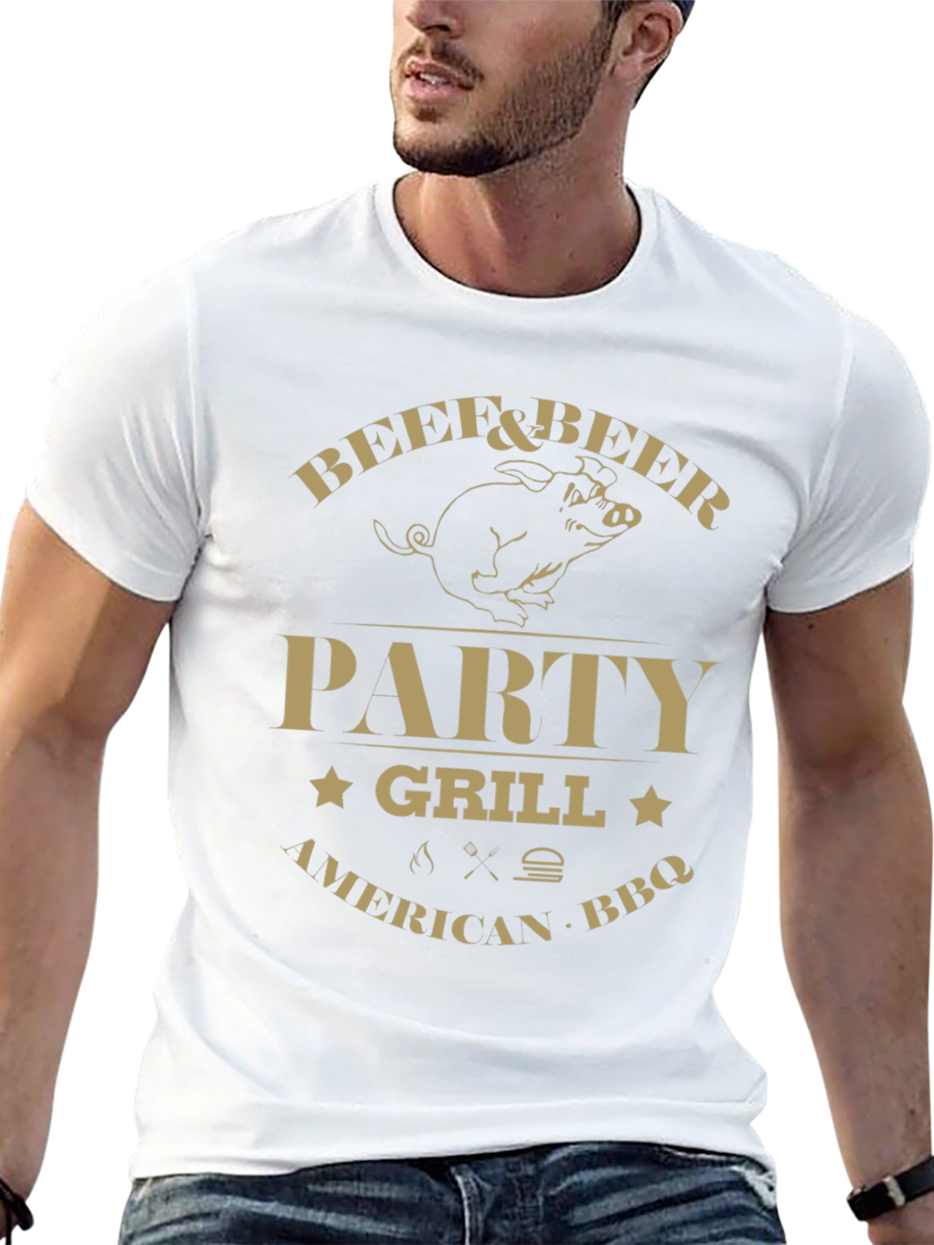 Beef & Beer Party Grill BBQ Graphic T-Shirt