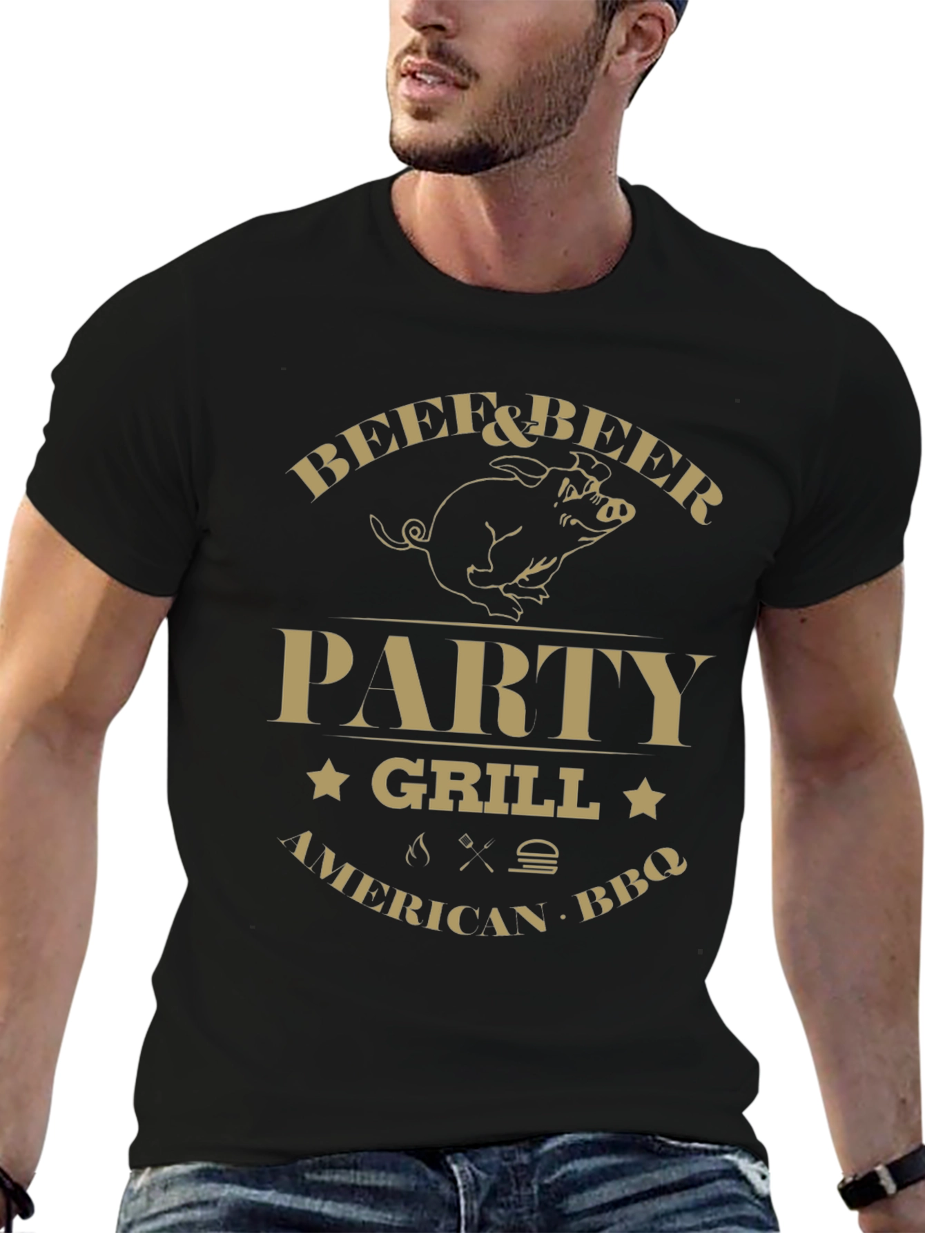 Beef & Beer Party Grill BBQ Graphic T-Shirt