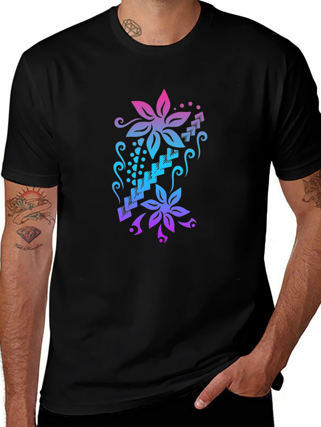 Floral Cascade Black T-Shirt