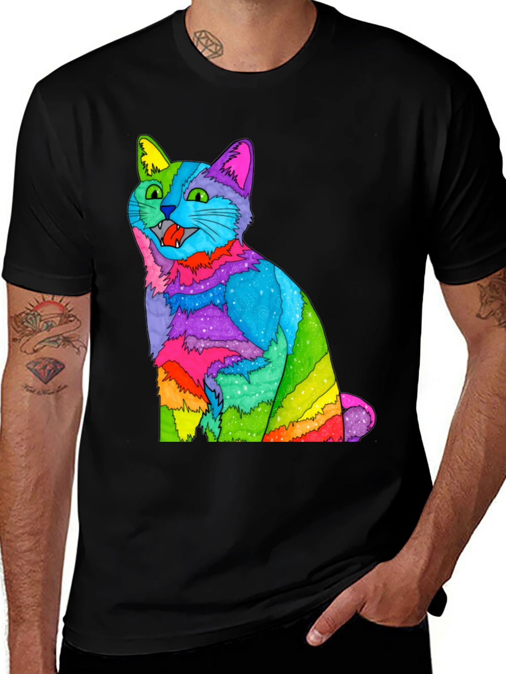 Rainbow Cat Graphic T-Shirt - Vivid Mens Tee