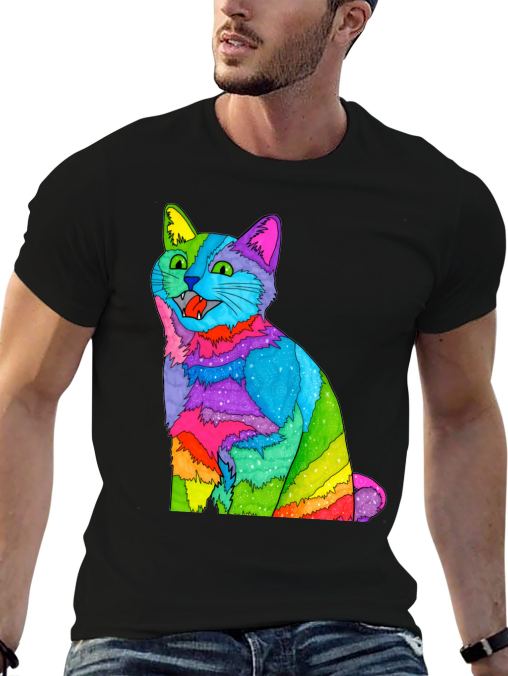 Rainbow Cat Graphic T-Shirt - Vivid Mens Tee
