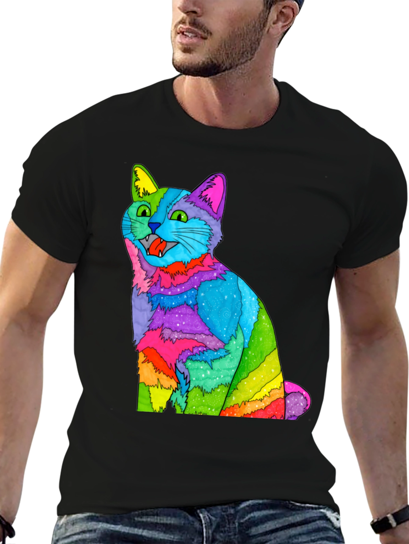 Rainbow Cat Graphic T-Shirt - Vivid Mens Tee