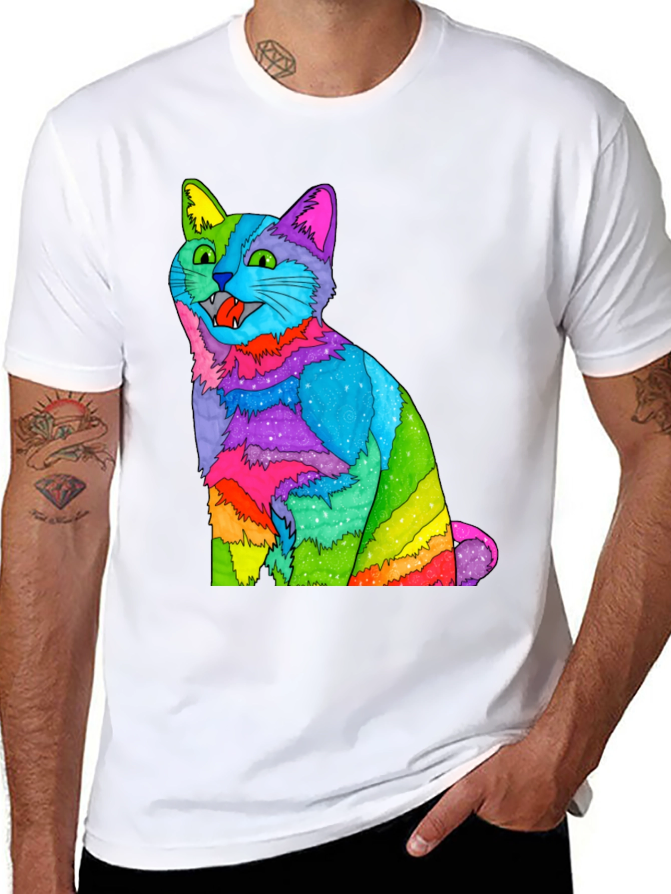 Rainbow Cat Graphic T-Shirt - Vivid Mens Tee