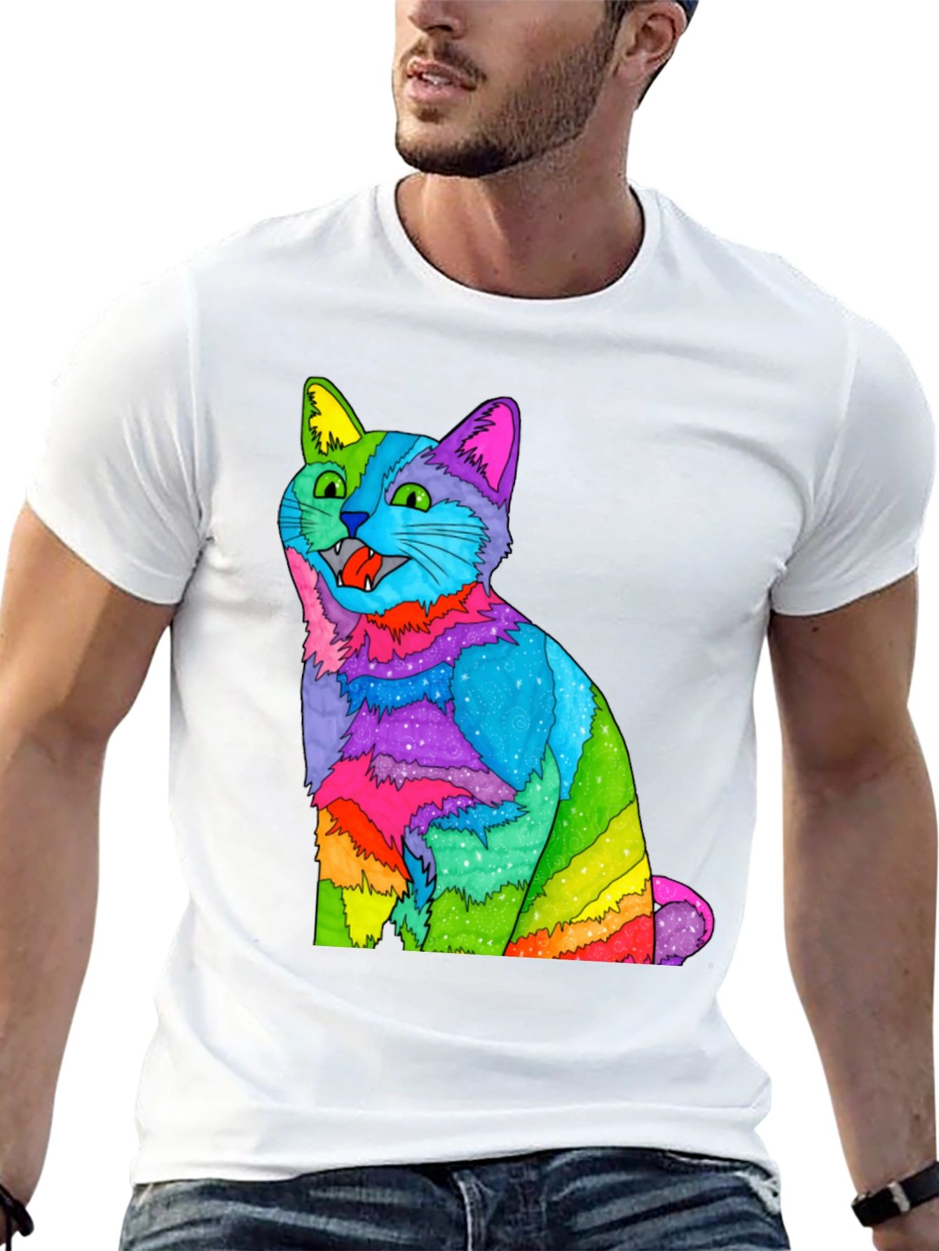 Rainbow Cat Graphic T-Shirt - Vivid Mens Tee