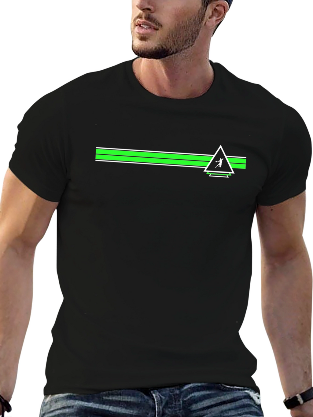 Modern Graphic T-Shirt - Green Stripe Volleyball Design
