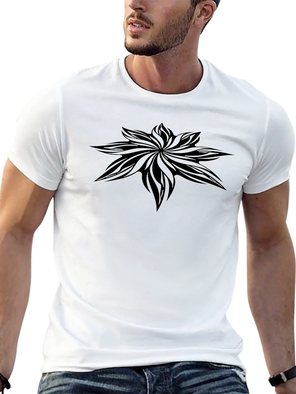 Mens Black Graphic Tee - Floral