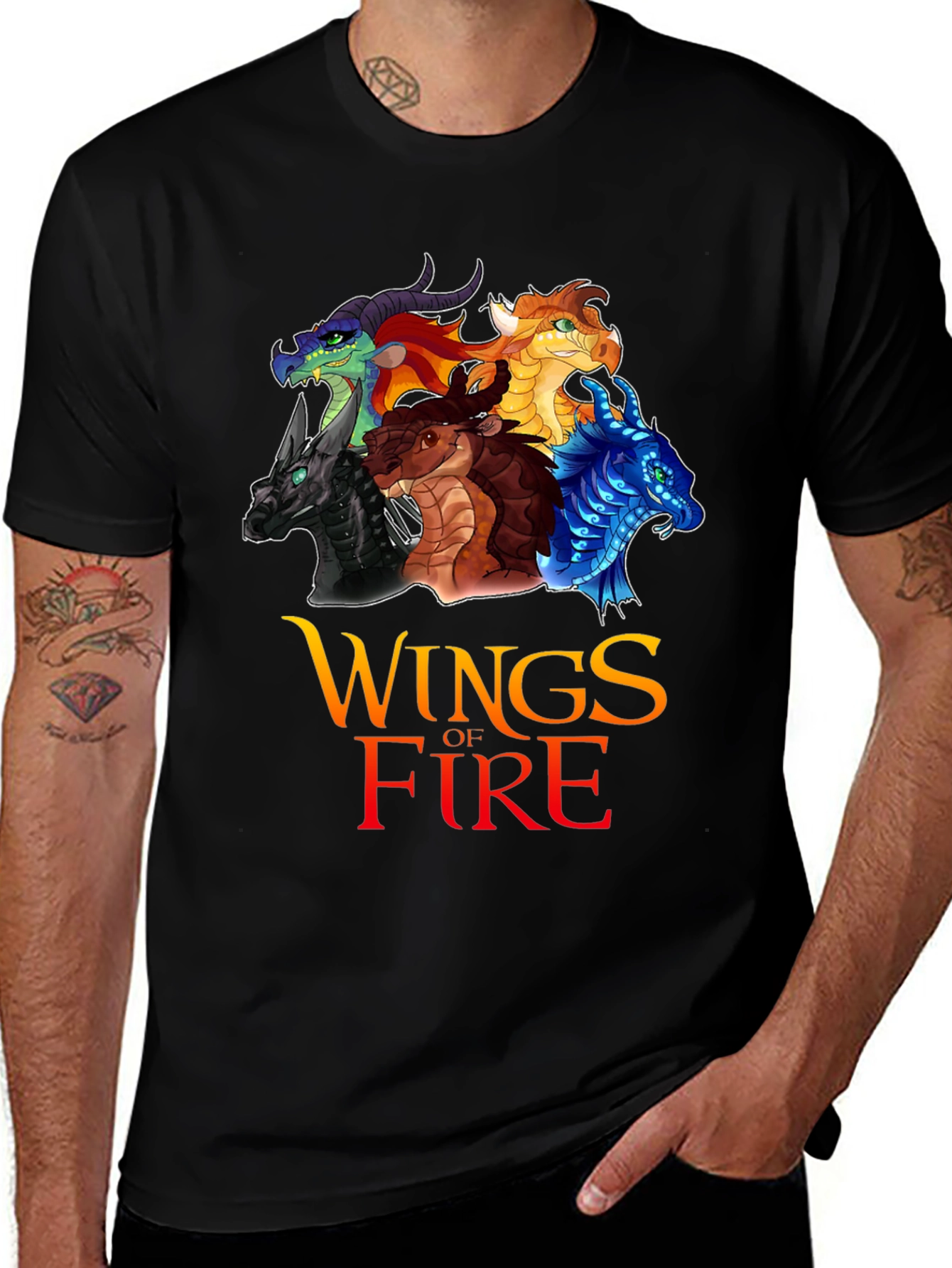 Wings of Fire Graphic T-Shirt Black Cotton Tee Dragon Fans