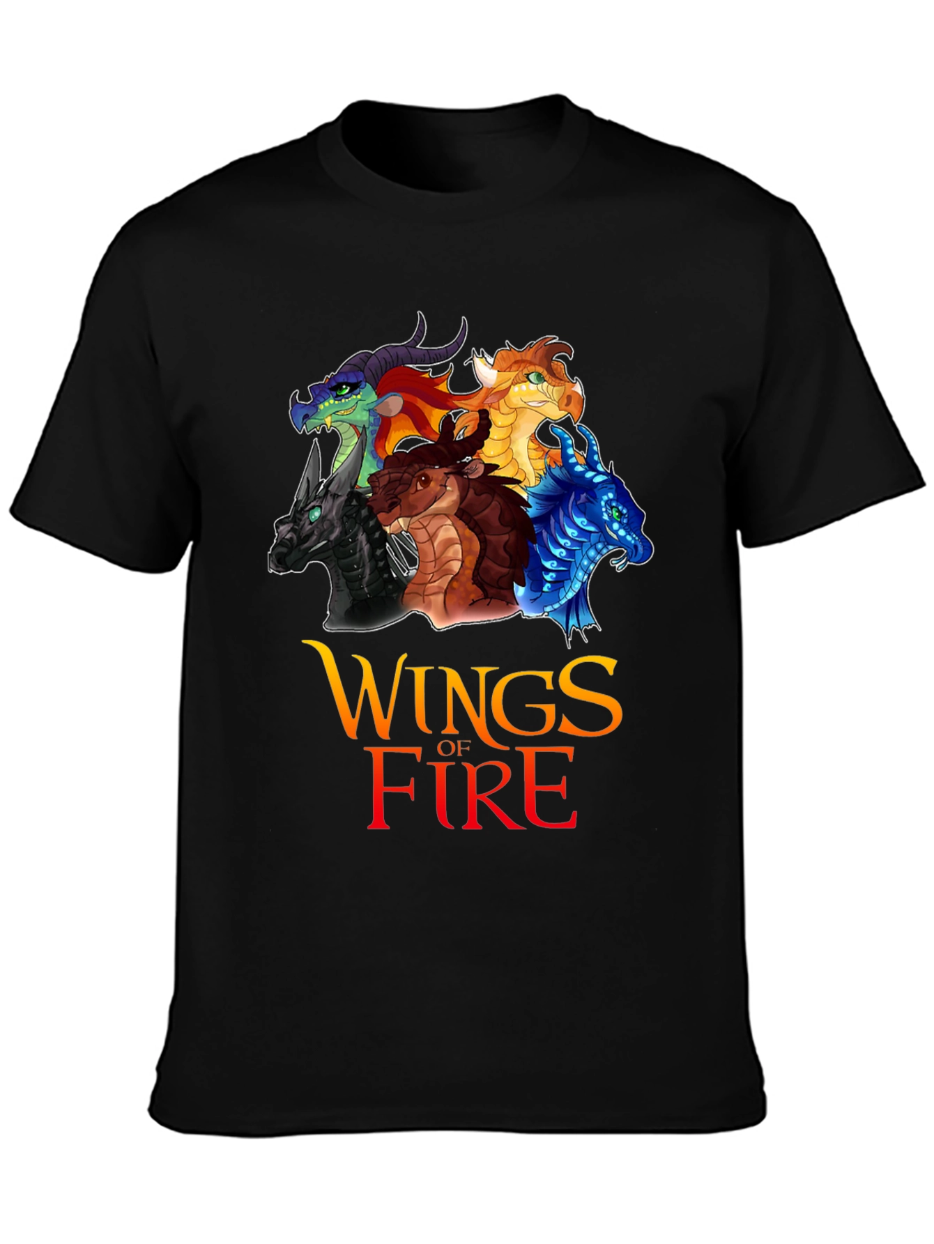 Wings of Fire Graphic T-Shirt Black Cotton Tee Dragon Fans