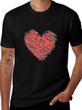 Mens Black T-Shirt with Red Heart Design