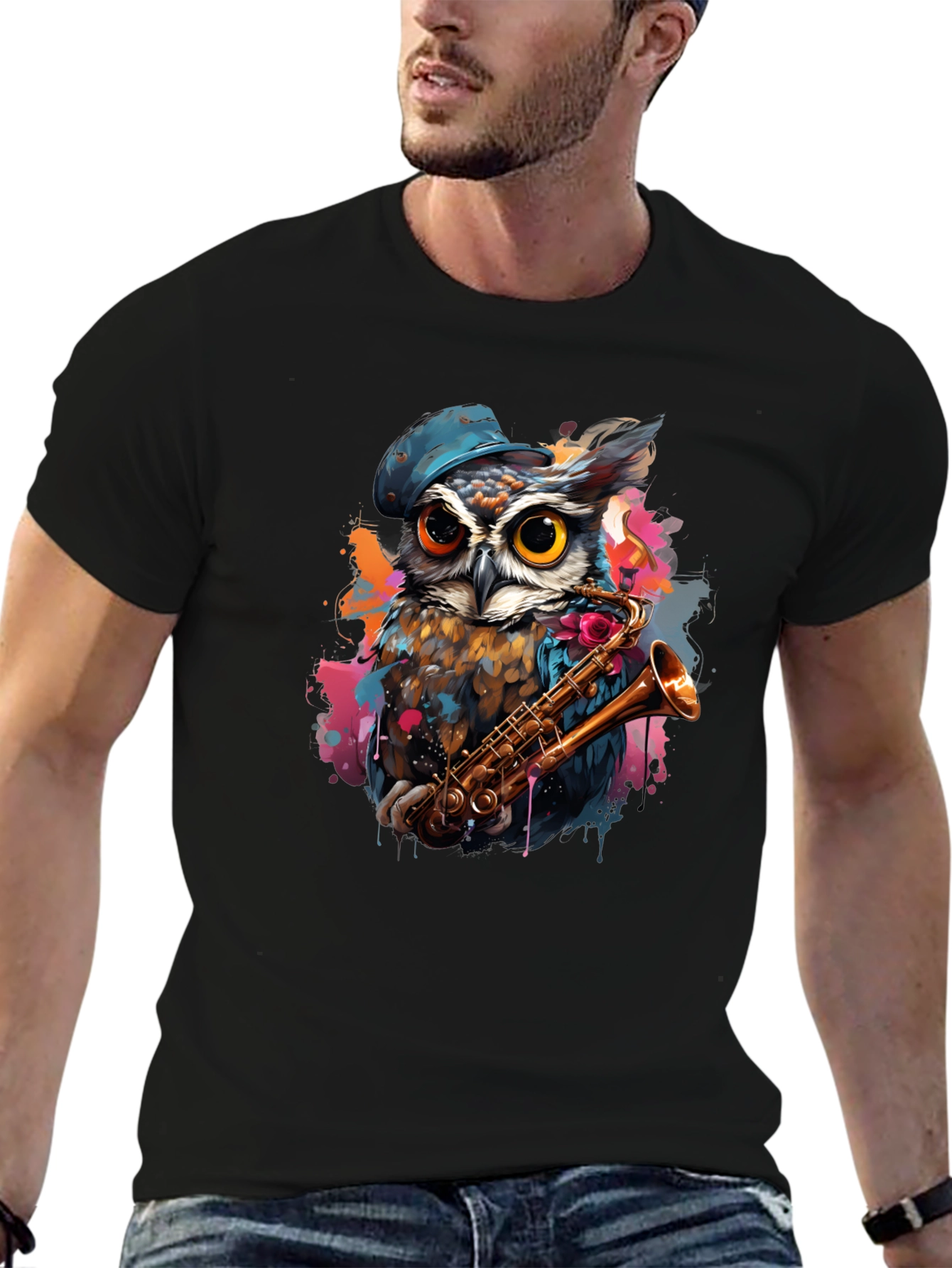 Owl Saxophone Player Graphic Tee