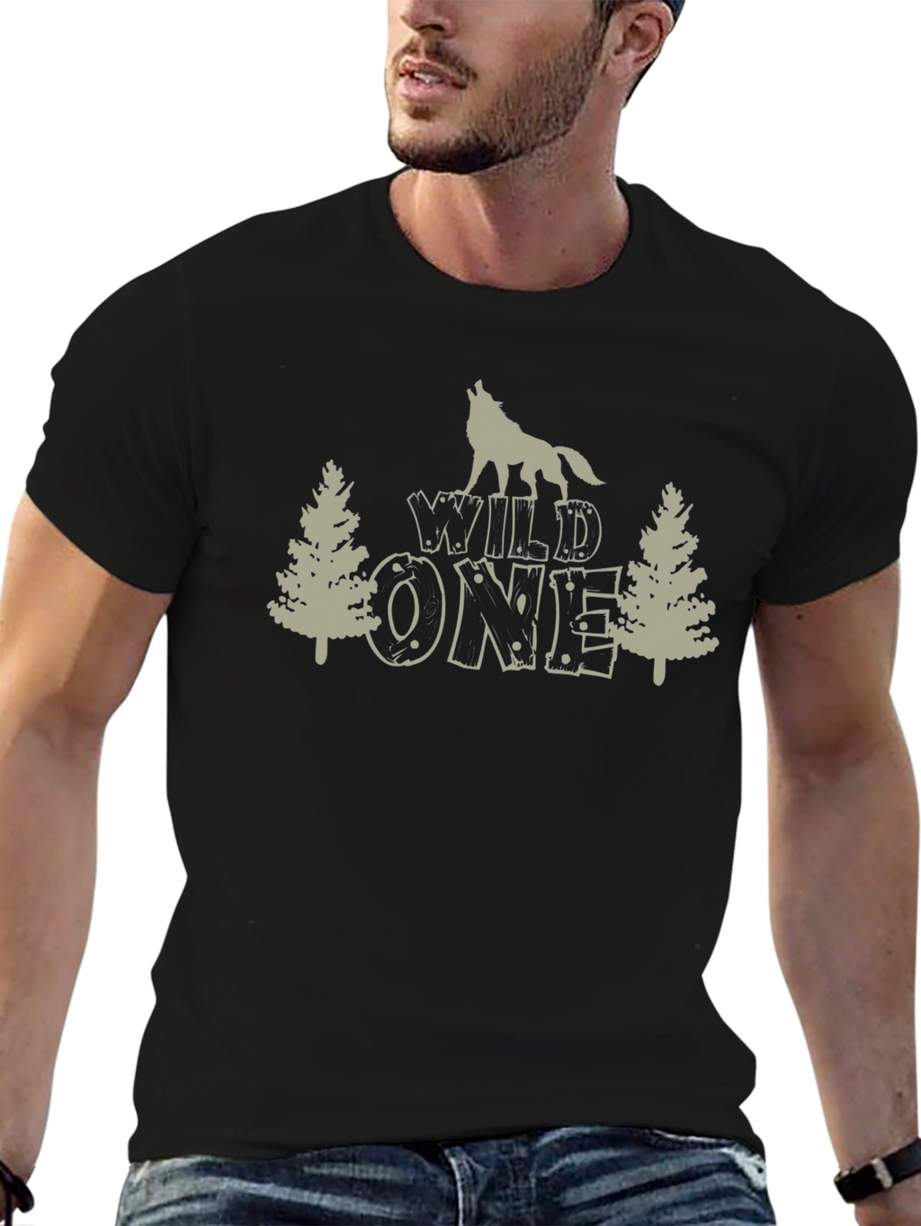 Wild One Wolf Graphic Tee - Black Cotton T-Shirt