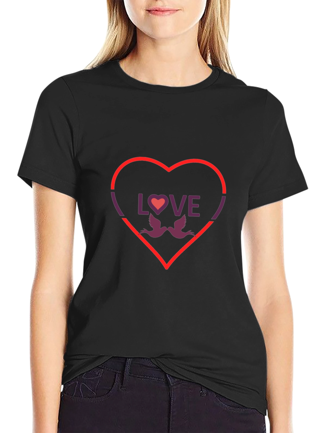 Love Birds Graphic Tee - Valentines Day Heart T-Shirt
