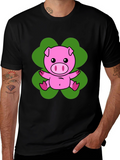 Lucky Pig T-Shirt - Cute Cartoon Pig on Clover