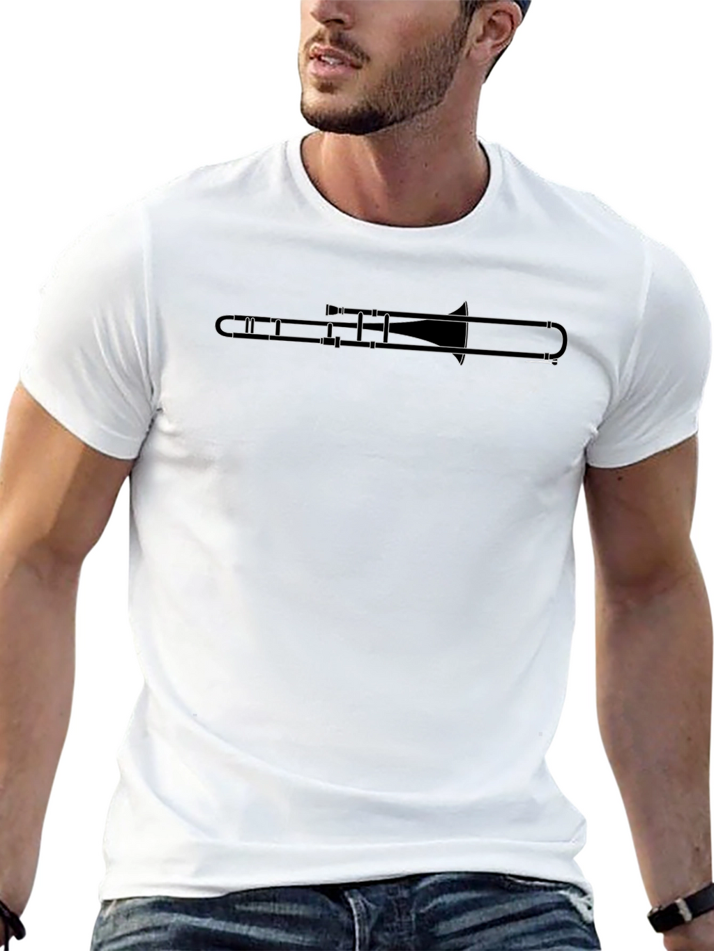 Trombone Line Art Black T-Shirt