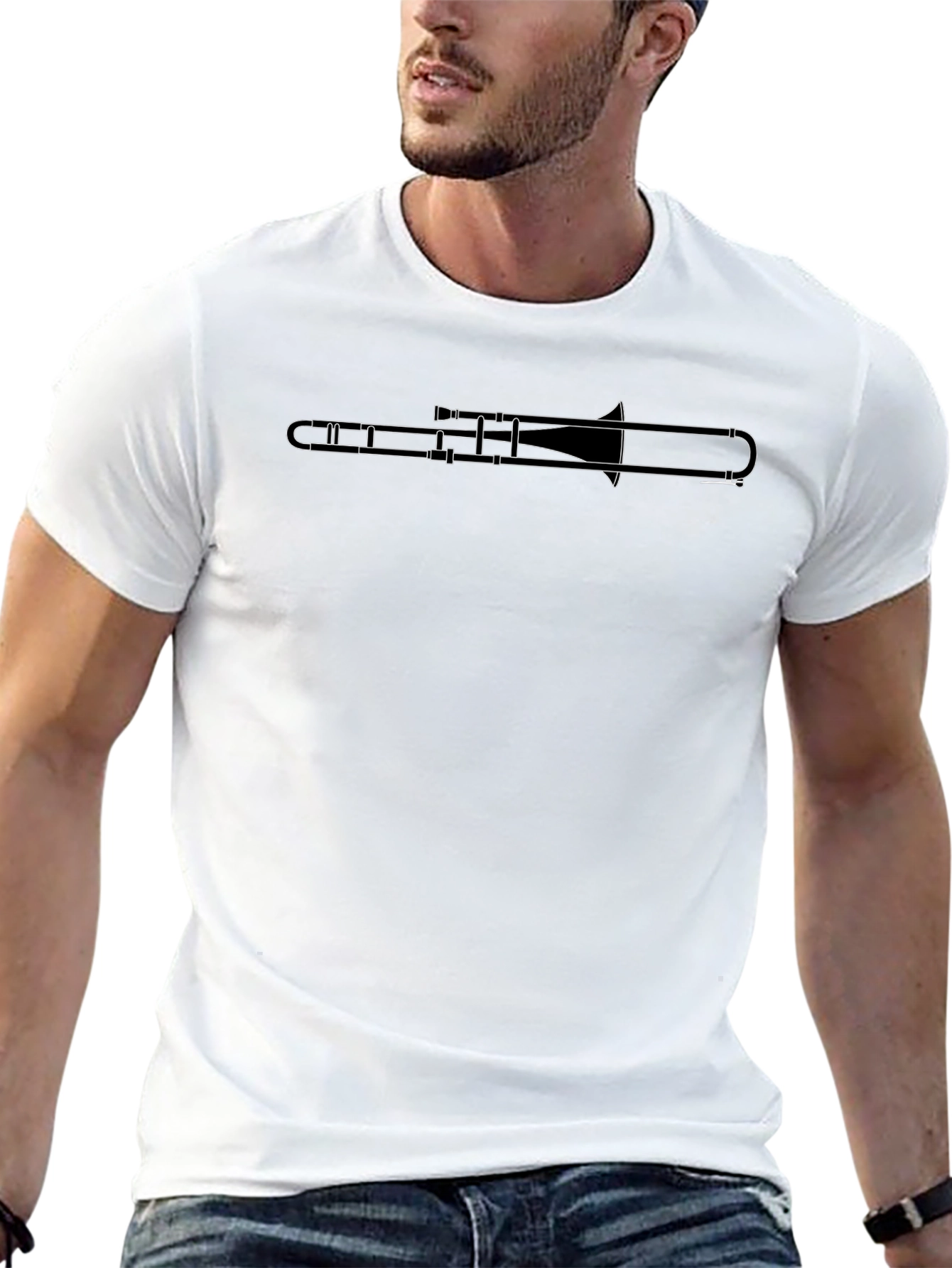 Trombone Line Art Black T-Shirt