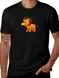 Cartoon Lion T-Shirt - Black Cotton Tee