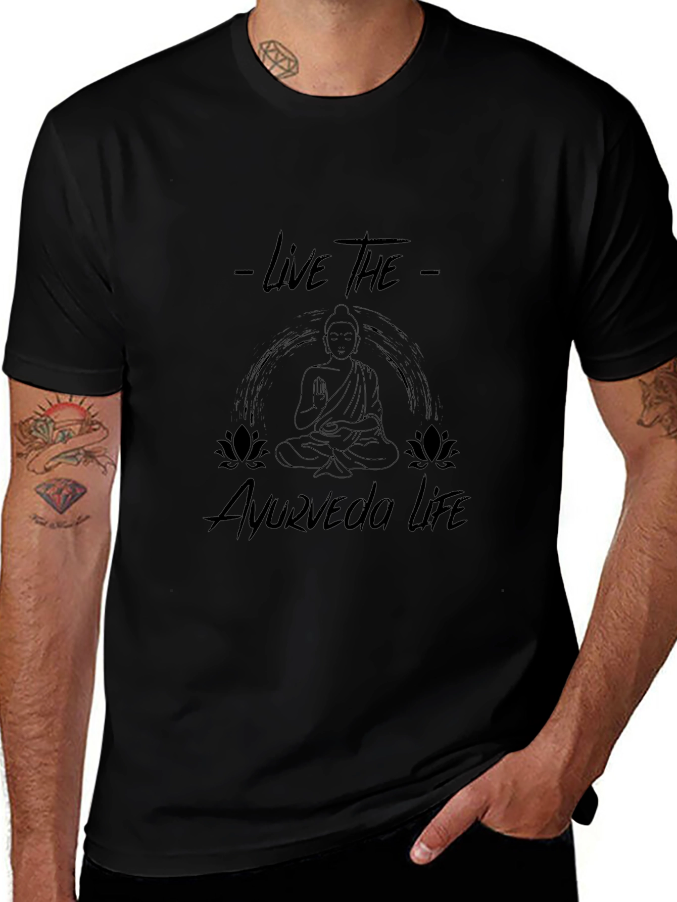 Live the Ayurveda Life Black Graphic T-Shirt