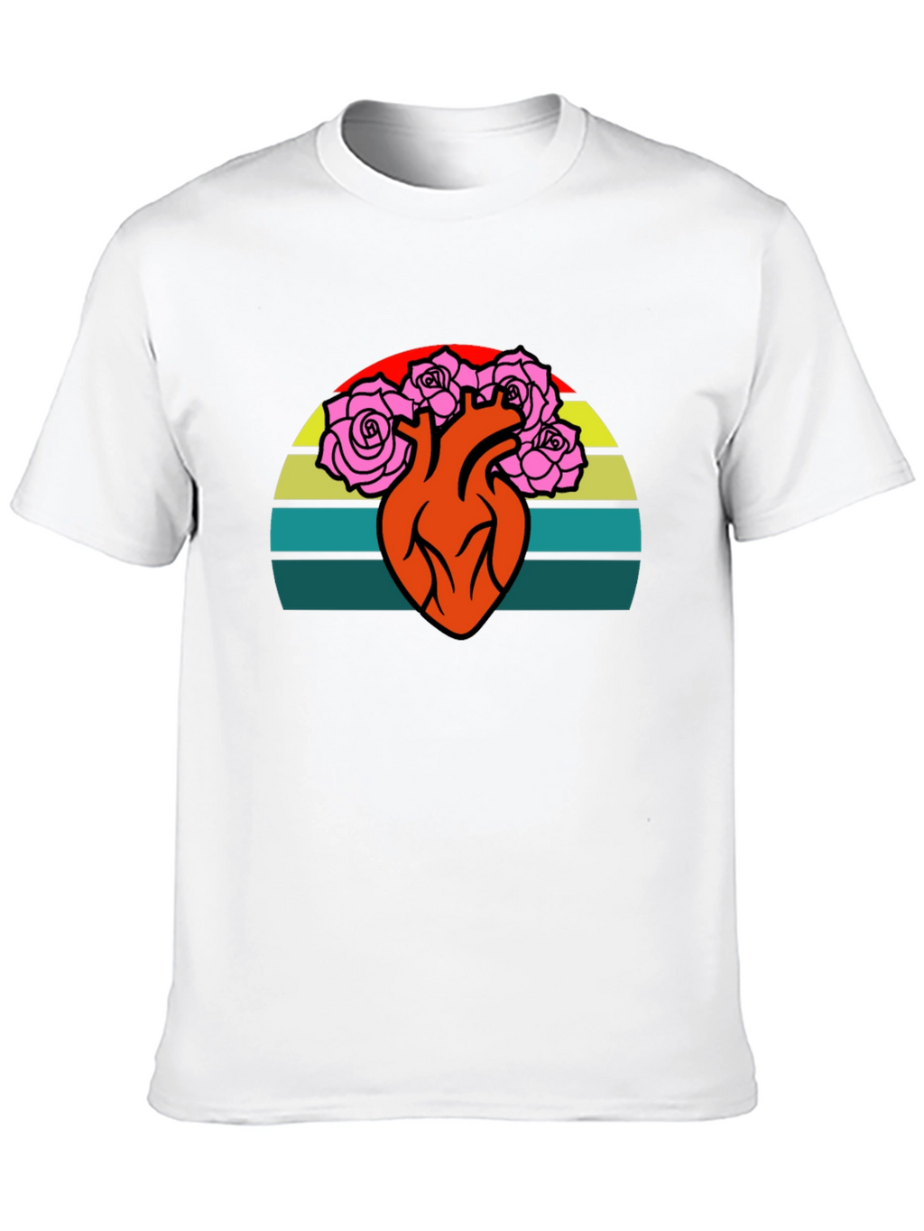 Heart & Roses Graphic Tee - Retro Sunset Design