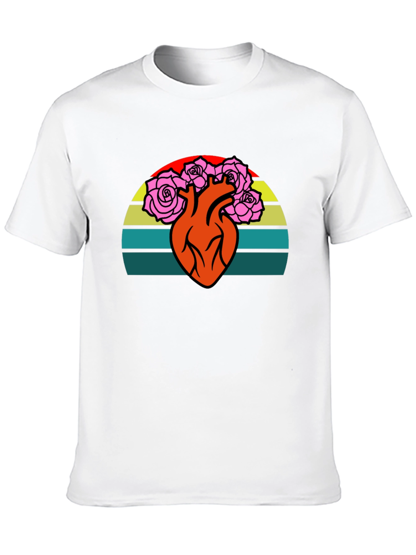Heart & Roses Graphic Tee - Retro Sunset Design