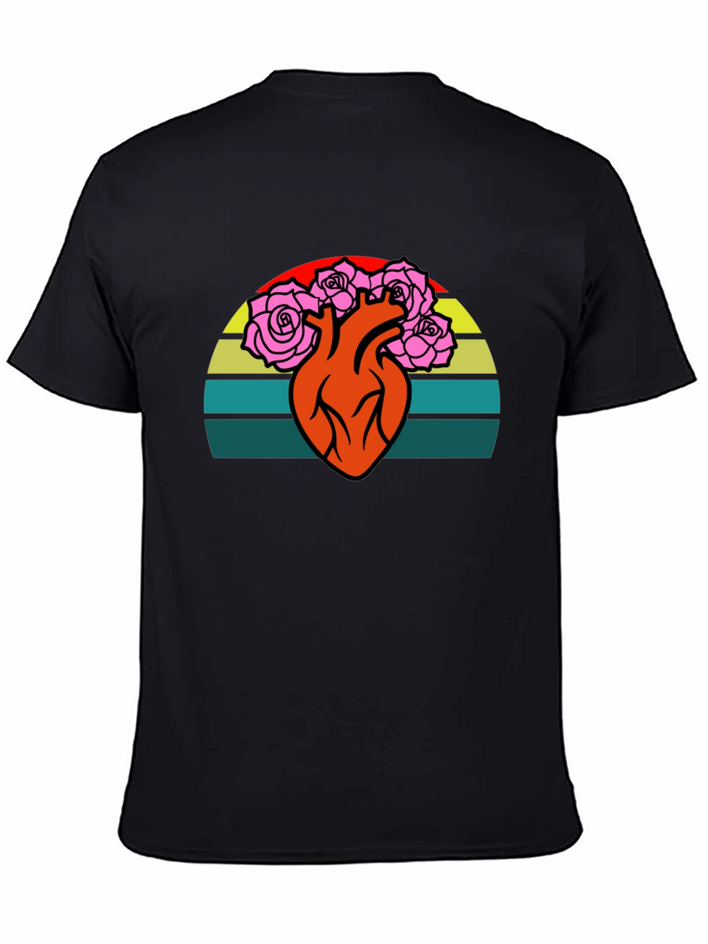 Heart & Roses Graphic Tee - Retro Sunset Design
