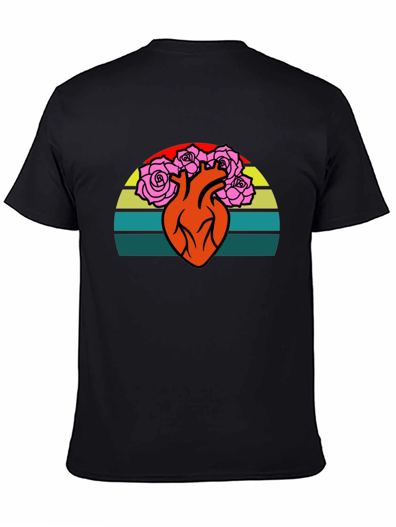 Heart & Roses Graphic Tee - Retro Sunset Design