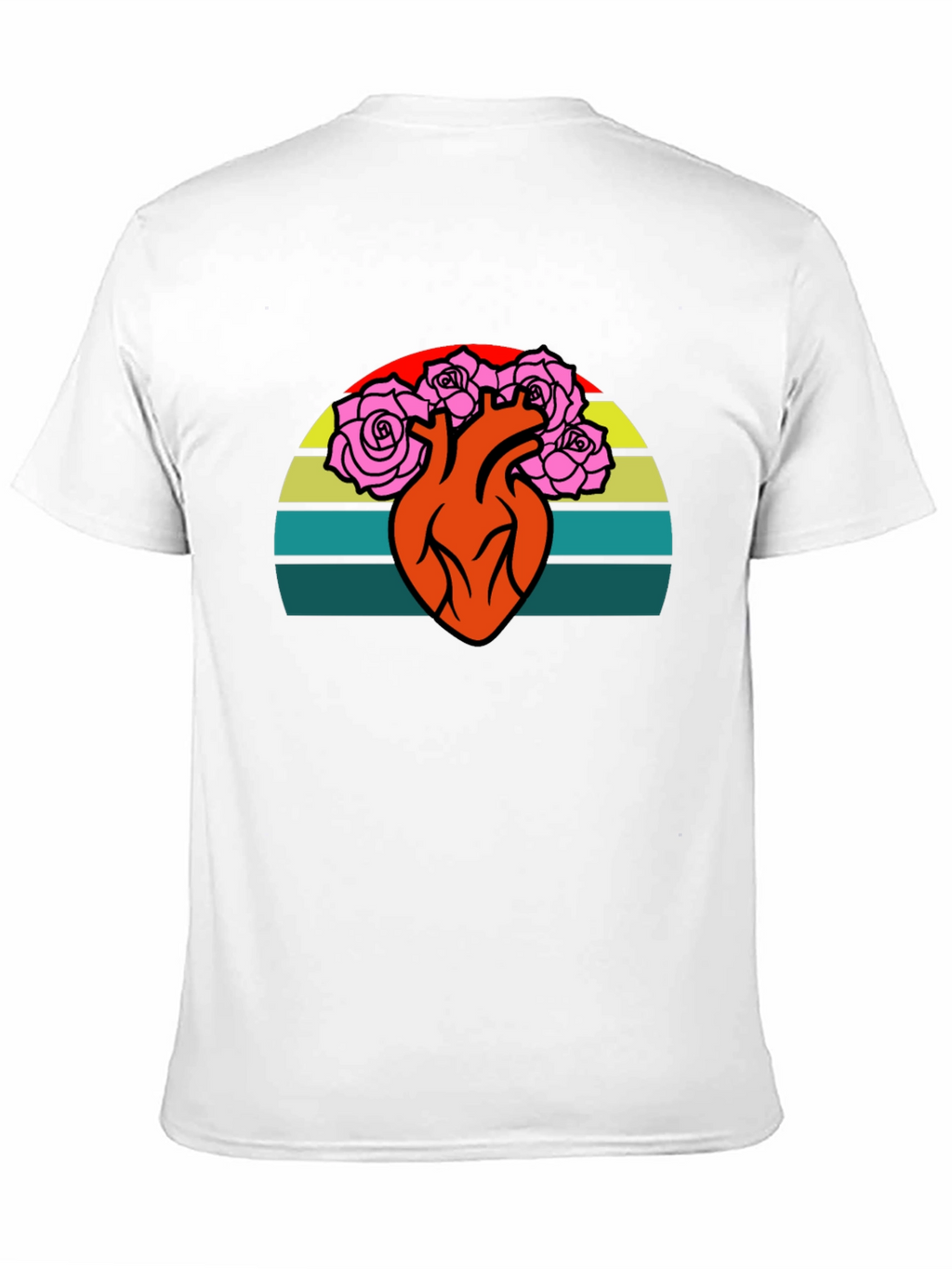 Heart & Roses Graphic Tee - Retro Sunset Design
