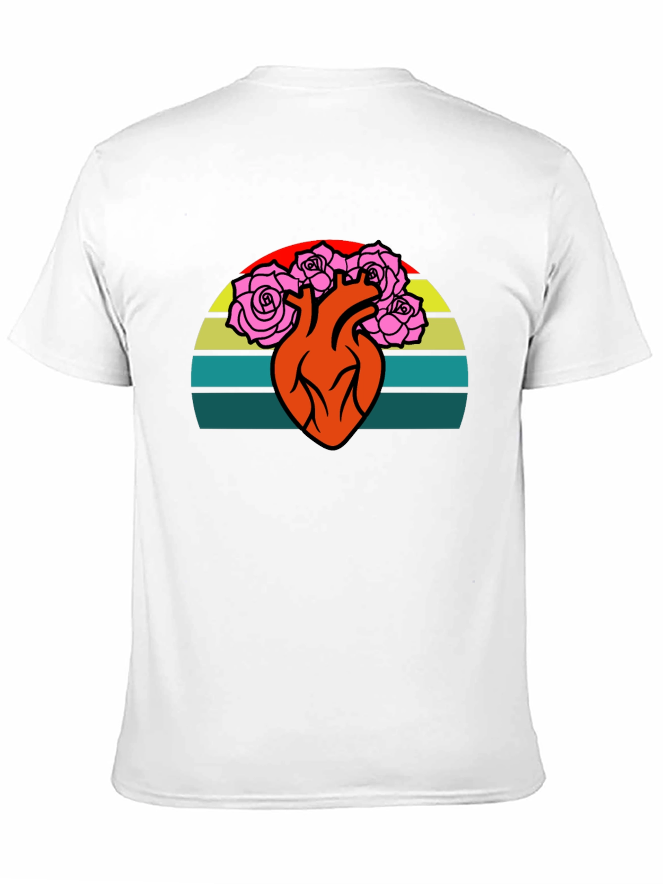 Heart & Roses Graphic Tee - Retro Sunset Design