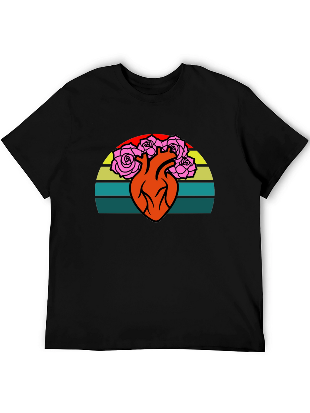 Heart & Roses Graphic Tee - Retro Sunset Design