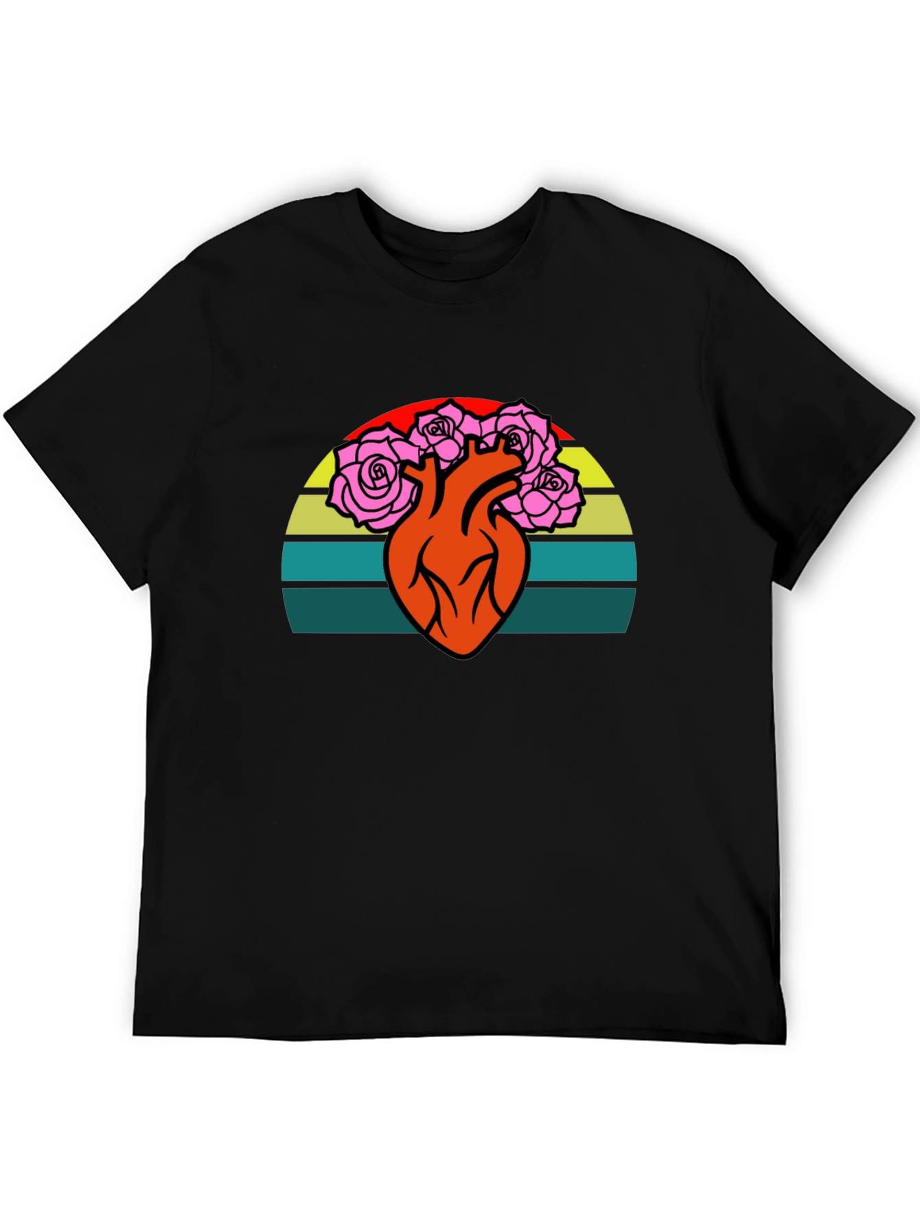 Heart & Roses Graphic Tee - Retro Sunset Design