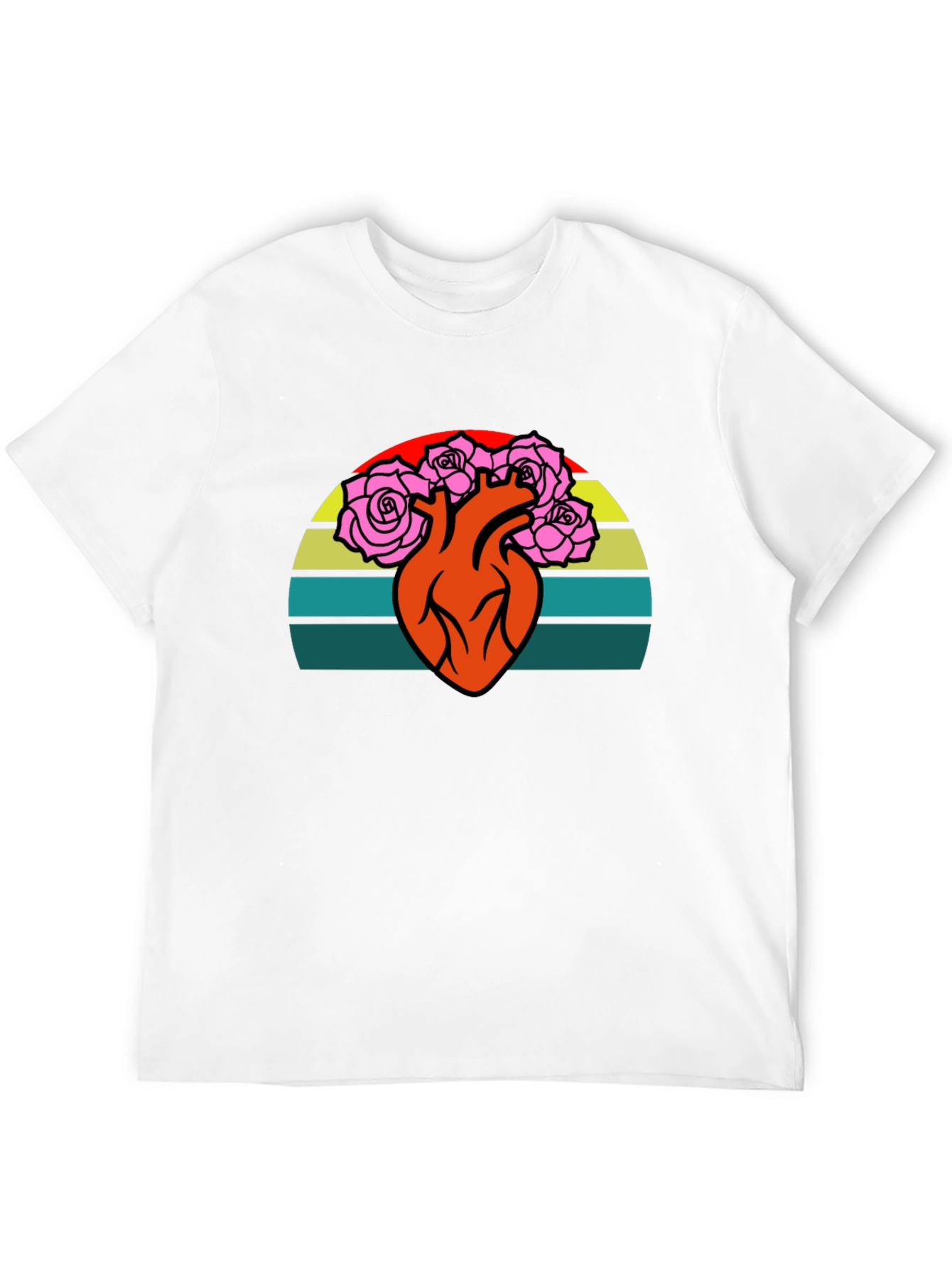 Heart & Roses Graphic Tee - Retro Sunset Design