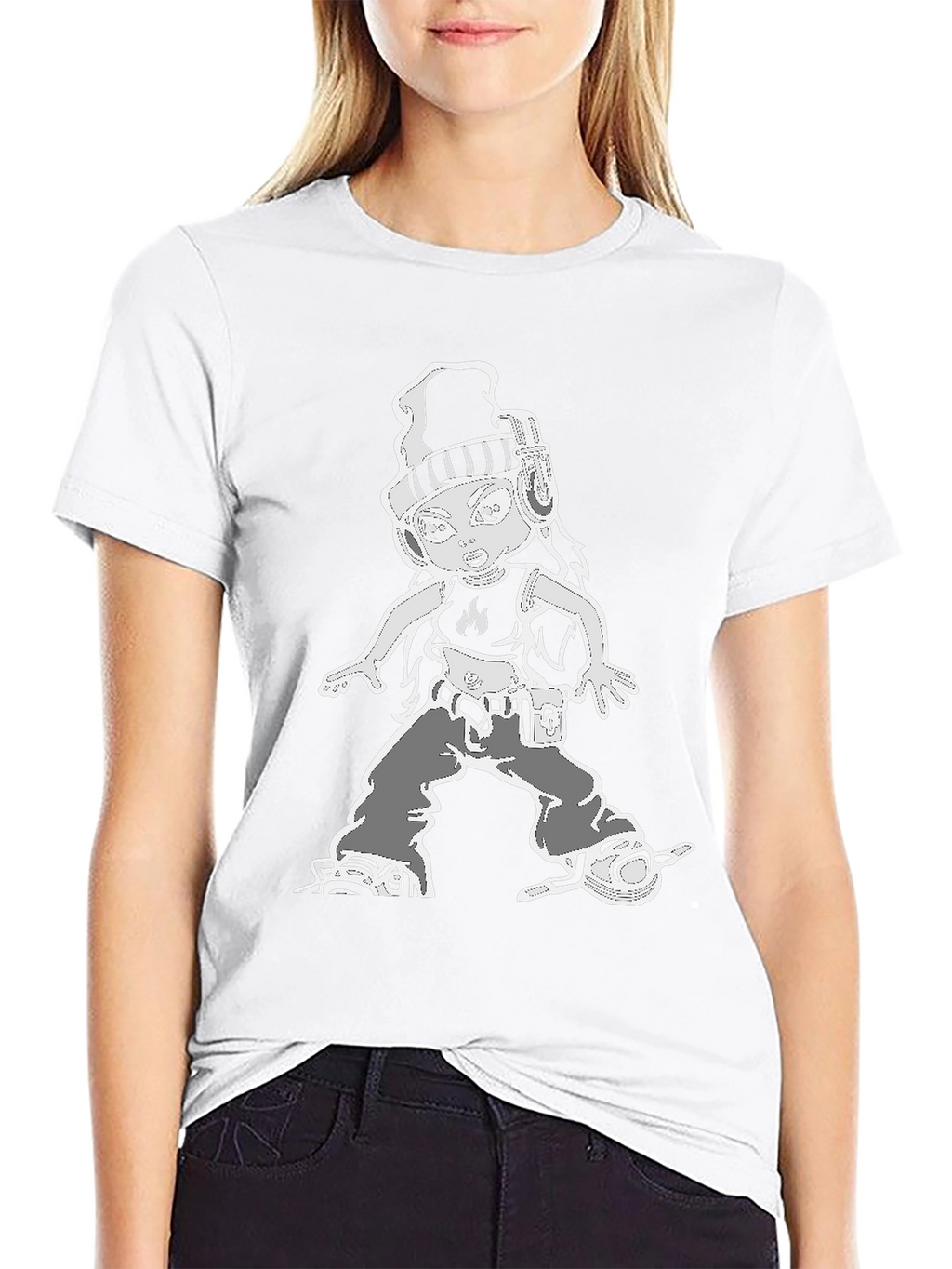 Cartoon Character Graphic Tee - Black