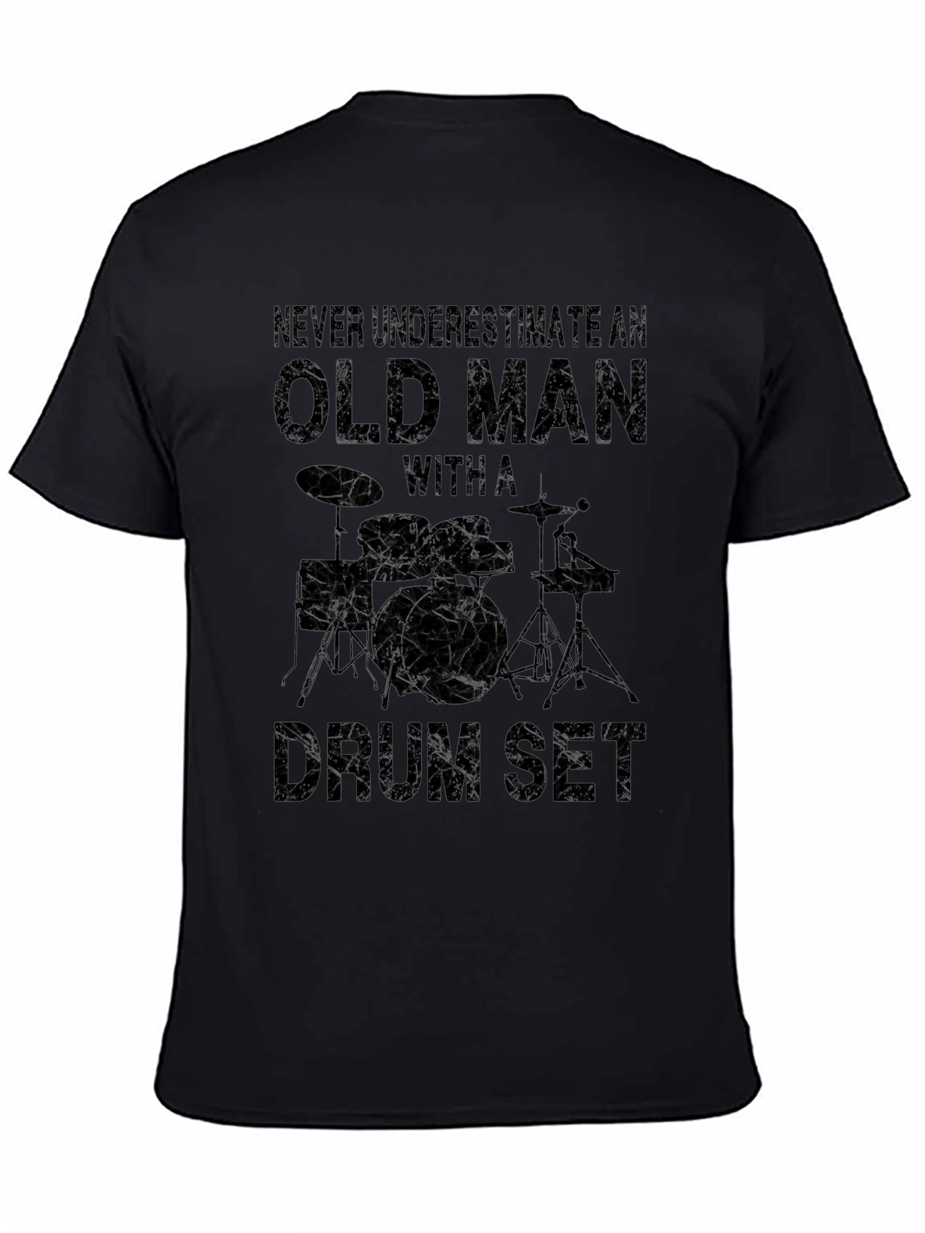 Old Man Drum Set T-Shirt - Black Graphic Tee