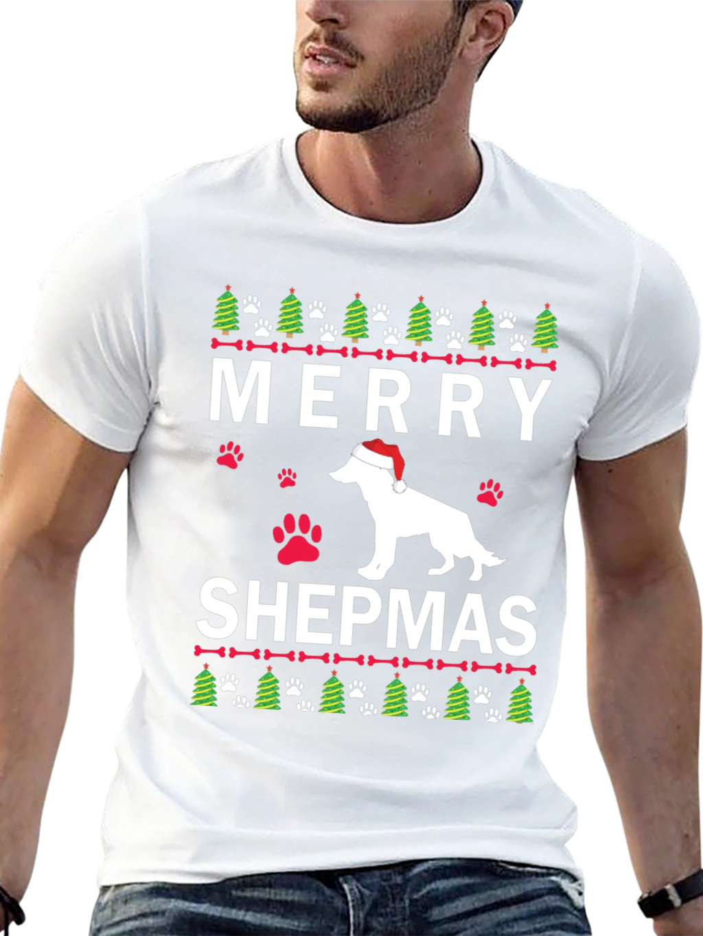 Merry Shepmas Christmas Dog T-Shirt