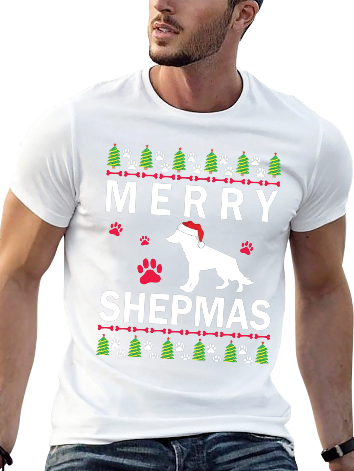 Merry Shepmas Christmas Dog T-Shirt