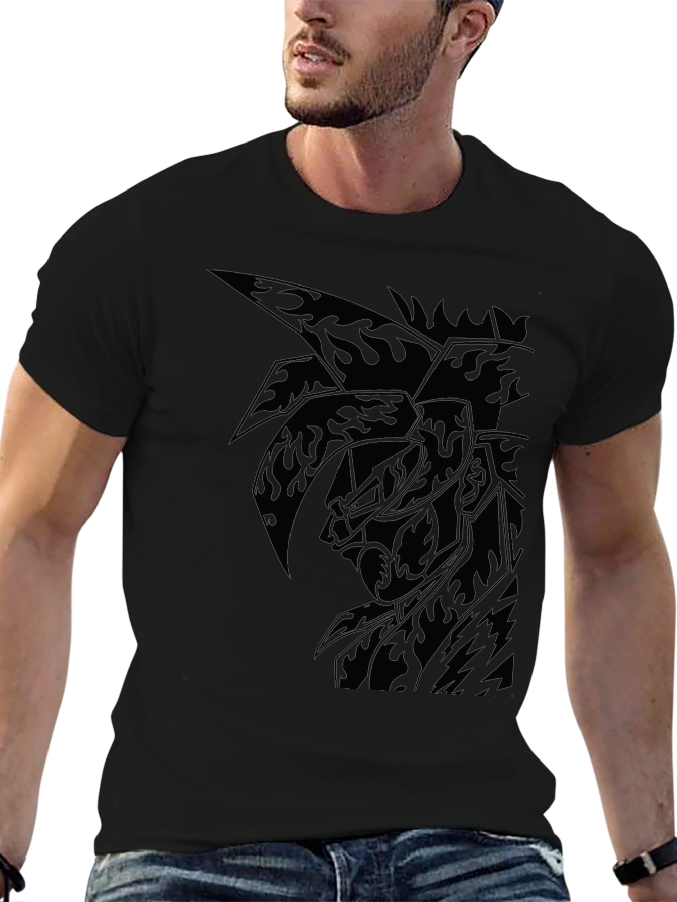 Mens Black Graphic Tee - Anime Inspired Design