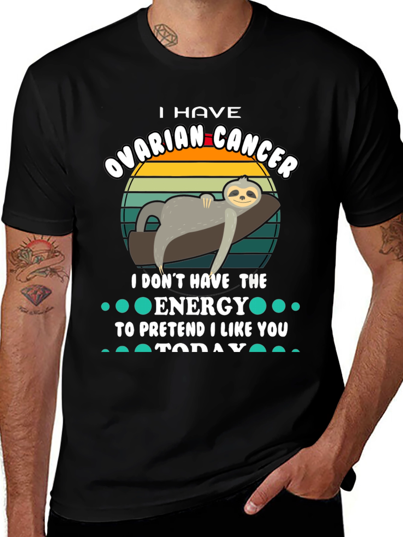 Ovarian Cancer Sloth T-Shirt - I Dont Have The Energy Tee