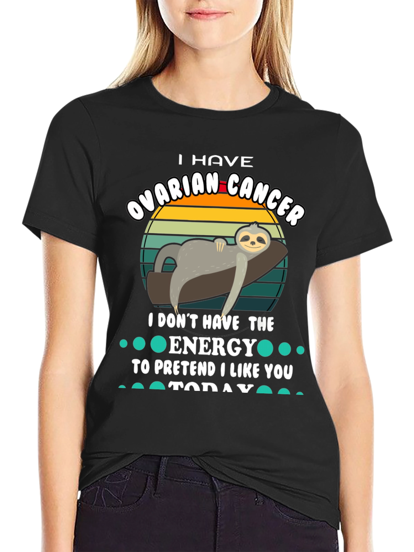 Ovarian Cancer Sloth T-Shirt - I Dont Have The Energy Tee