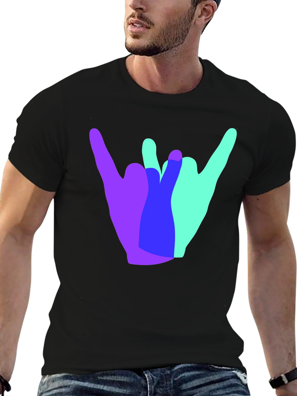 Shaka Hand Sign Graphic Tee - Casual Black T-Shirt