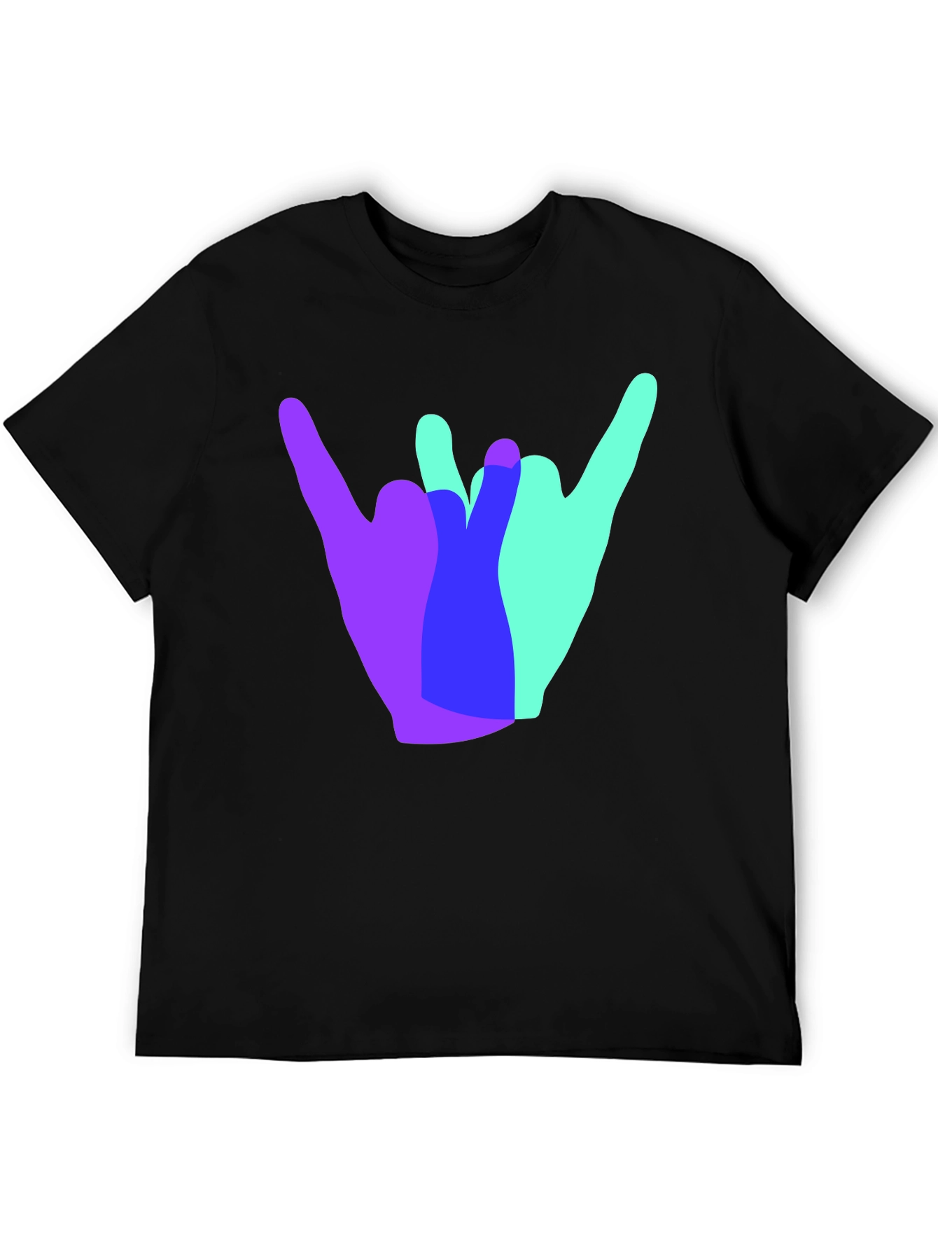 Shaka Hand Sign Graphic Tee - Casual Black T-Shirt