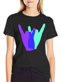 Shaka Hand Sign Graphic Tee - Casual Black T-Shirt