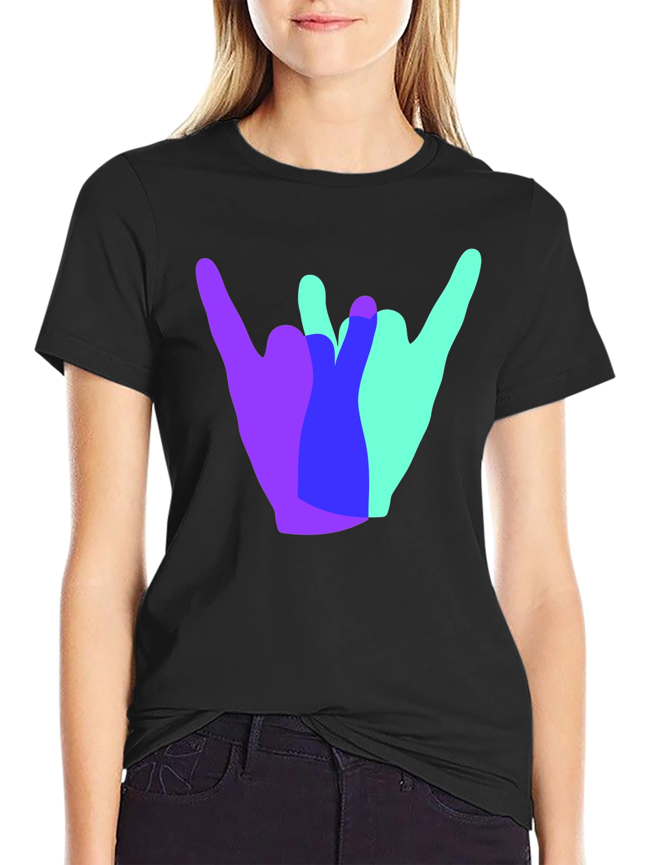 Shaka Hand Sign Graphic Tee - Casual Black T-Shirt