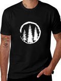 Mens Black T-Shirt with Tree Circle Graphic