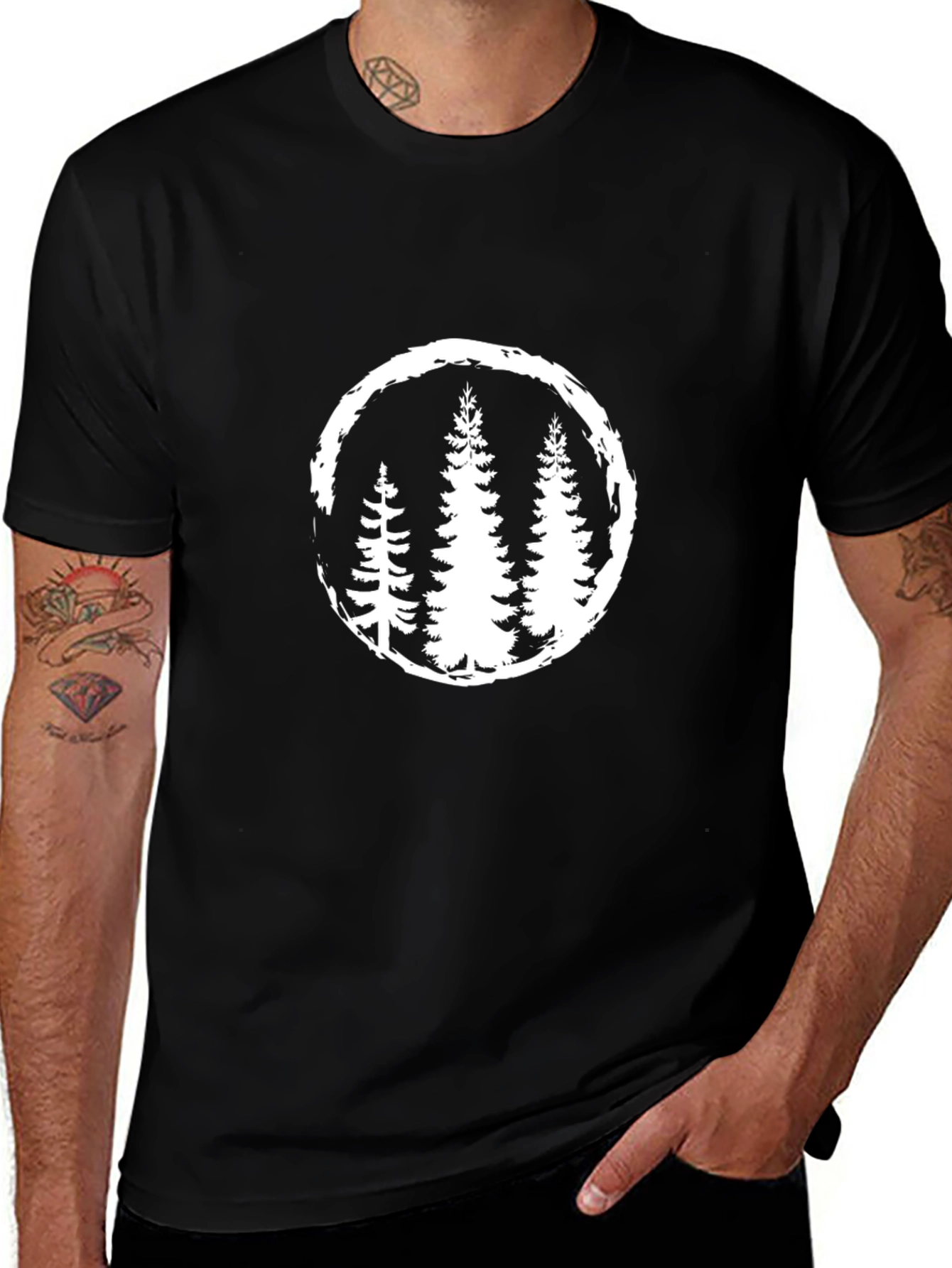 Mens Black T-Shirt with Tree Circle Graphic