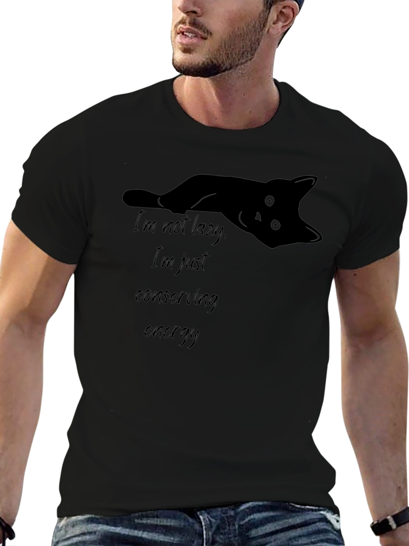 Lazy Cat Conserving Energy Graphic T-Shirt