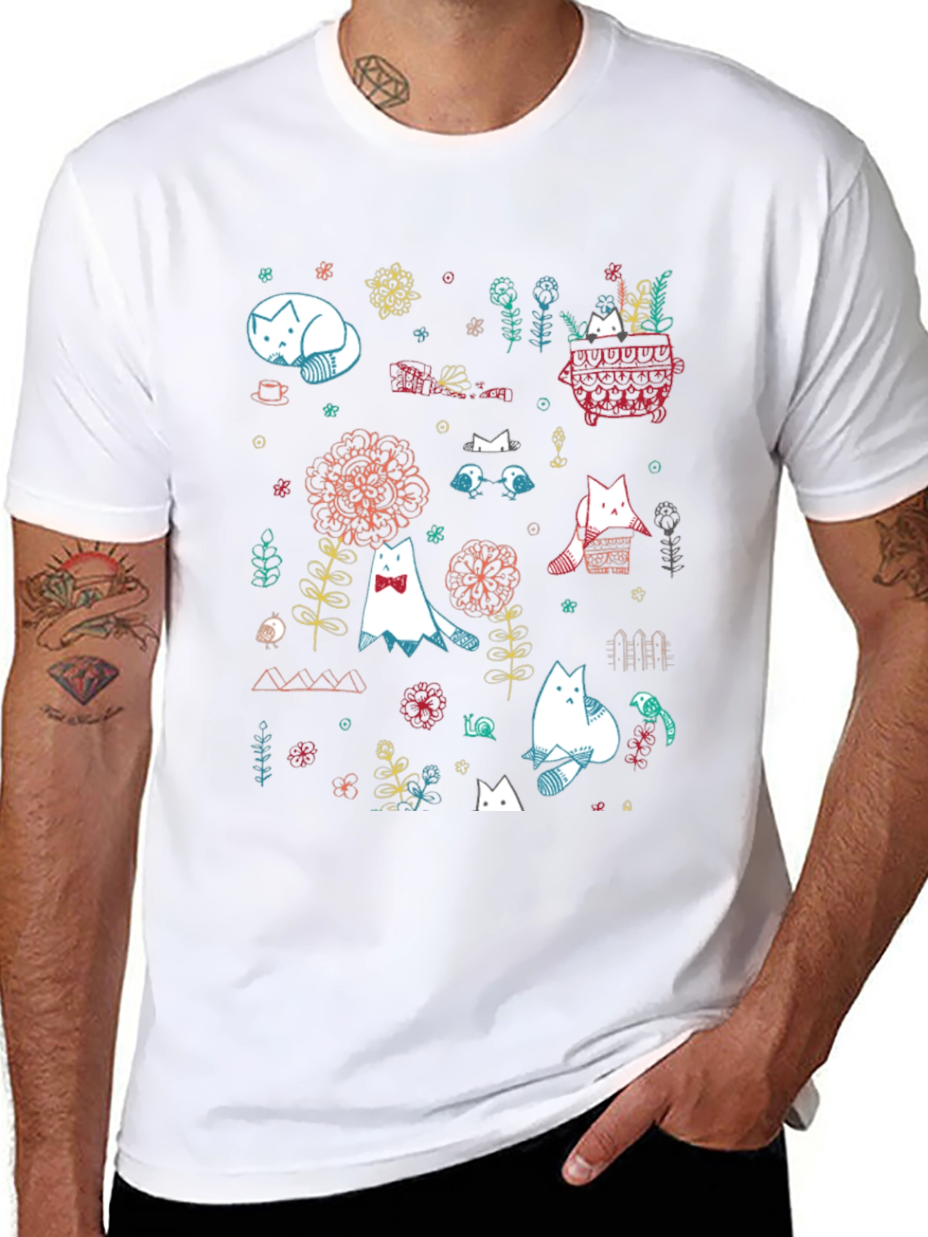 Cat Garden Graphic Tee - Black