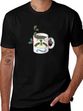 Raccoon Coffee Mug Graphic T-Shirt - Black