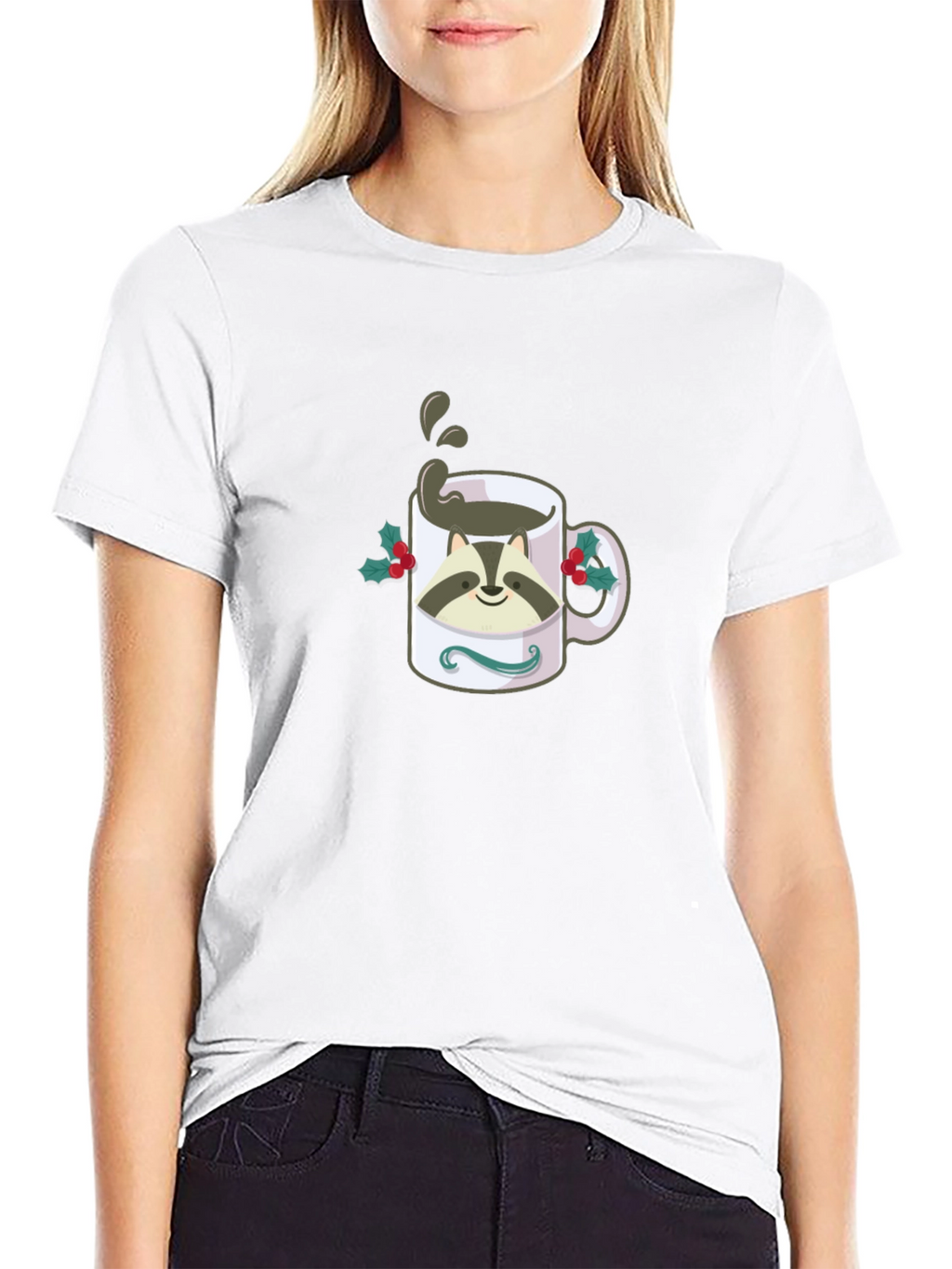 Raccoon Coffee Mug Graphic T-Shirt - Black